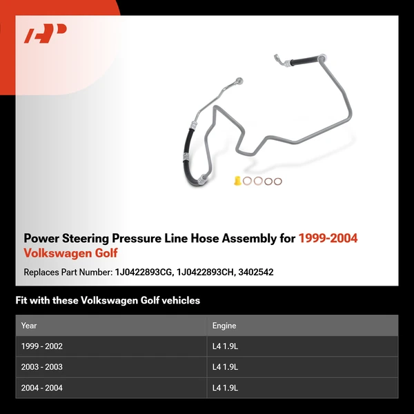 Power Steering Pressure Line Hose Assembly for 1999-2004 Volkswagen Golf