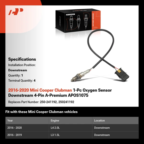 2016-2020 Mini Cooper Clubman 1-Pc Oxygen Sensor Downstream 4-Pin A-Premium APOS1075