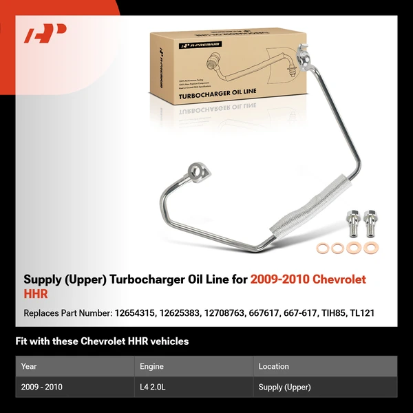 Supply (Upper) Turbocharger Oil Line for 2009-2010 Chevrolet HHR