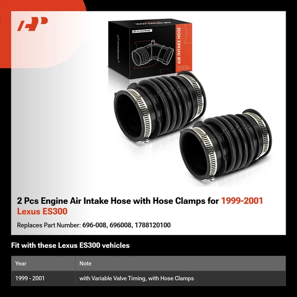 2 Pcs Engine Air Intake Hose with Hose Clamps for 1999-2001 Lexus ES300