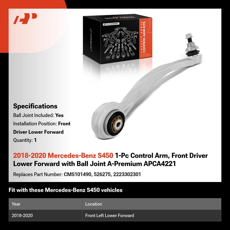 2018-2020 Mercedes-Benz S450 1-Pc Control Arm, Front Driver Lower Forward with Ball Joint A-Premium APCA4221