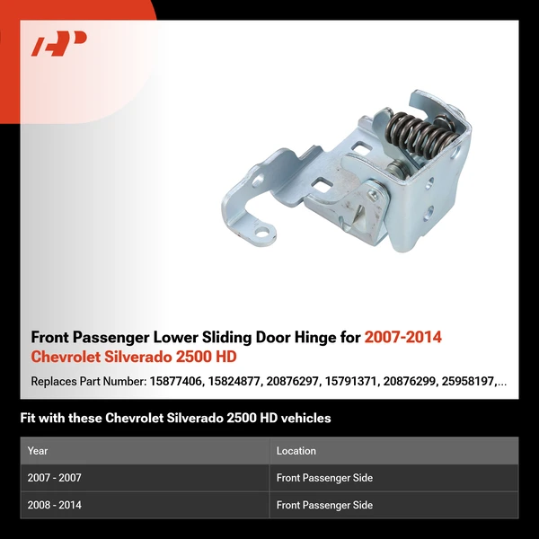 Front Passenger Lower Sliding Door Hinge for 2007-2014 Chevrolet Silverado 2500 HD