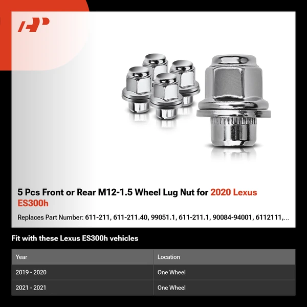 5 Pcs Front or Rear M12-1.5 Wheel Lug Nut for 2020 Lexus ES300h