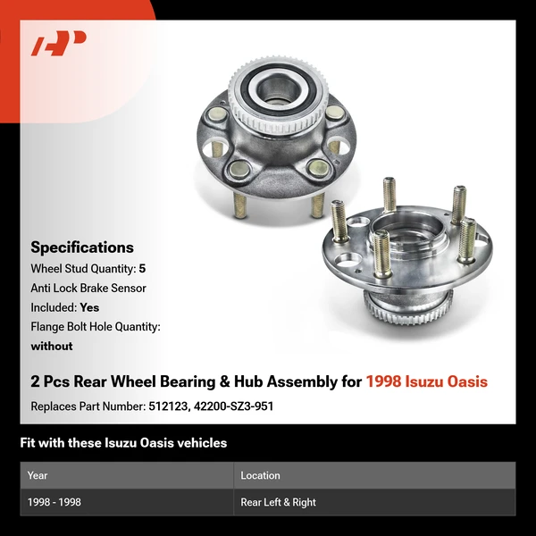 2 Pcs Rear Wheel Bearing & Hub Assembly for 1998 Isuzu Oasis