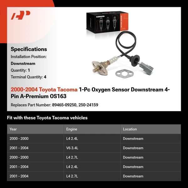 2000-2004 Toyota Tacoma 1-Pc Oxygen Sensor Downstream 4-Pin A-Premium OS163