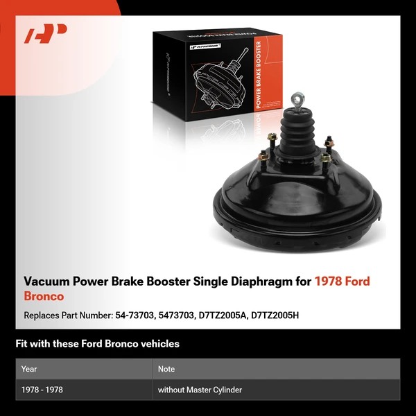Vacuum Power Brake Booster Single Diaphragm for 1978 Ford Bronco