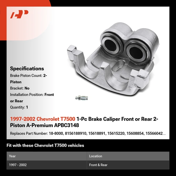 1997-2002 Chevrolet T7500 1-Pc Brake Caliper Front or Rear 2-Piston A-Premium APBC3148