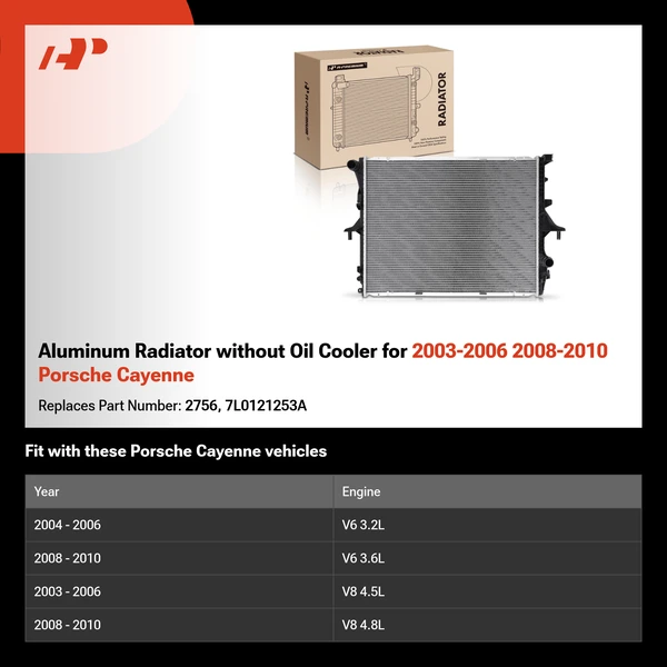 Aluminum Radiator without Oil Cooler for 2003-2006 2008-2010 Porsche Cayenne