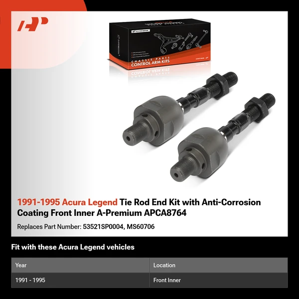 1991-1995 Acura Legend Tie Rod End Kit with Anti-Corrosion Coating Front Inner A-Premium APCA8764