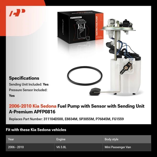 2006-2010 Kia Sedona Fuel Pump with Sensor with Sending Unit A-Premium APFP0816