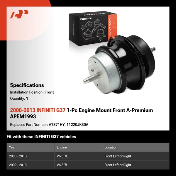 2008-2013 INFINITI G37 1-Pc Engine Mount Front A-Premium APEM1993