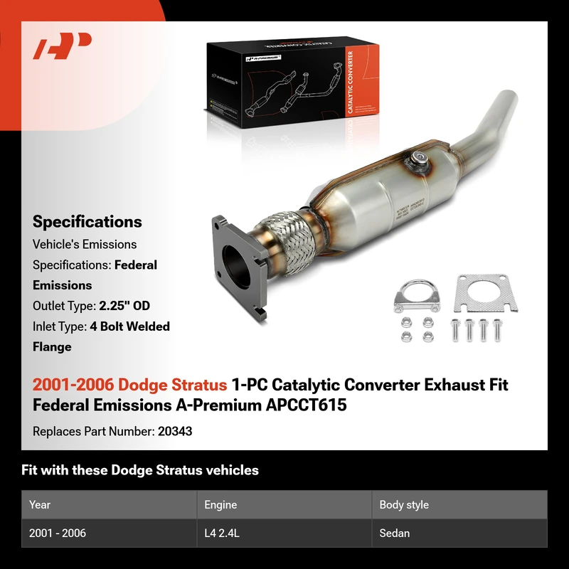 2001-2006 Dodge Stratus 1-PC Catalytic Converter Exhaust Fit Federal Emissions A-Premium APCCT615
