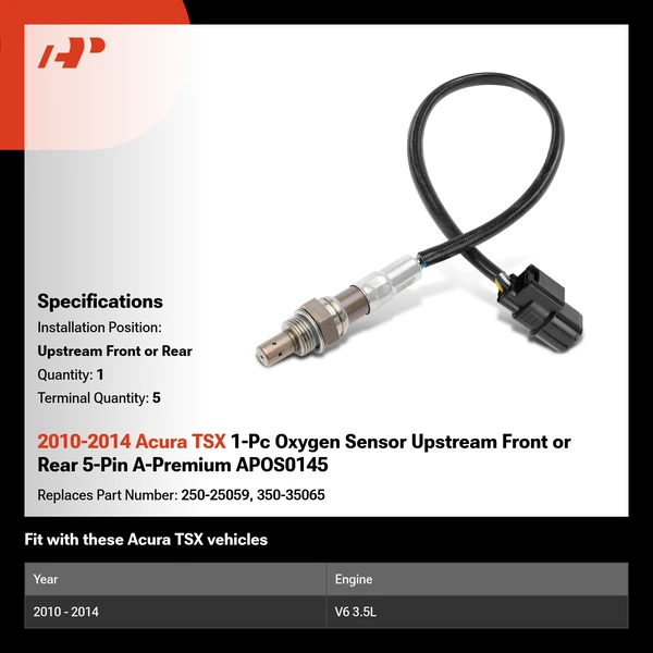 2010-2014 Acura TSX 1-Pc Oxygen Sensor Upstream Front or Rear 5-Pin A-Premium APOS0145