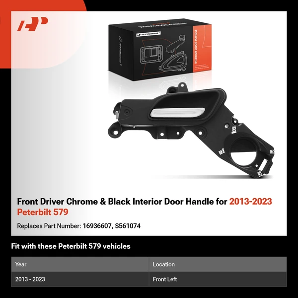 Front Driver Chrome & Black Interior Door Handle for 2013-2023 Peterbilt 579