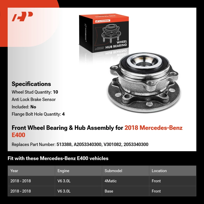 Front Wheel Bearing & Hub Assembly for 2018 Mercedes-Benz E400