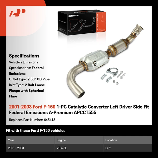 2001-2003 Ford F-150 1-PC Catalytic Converter Left Driver Side Fit Federal Emissions A-Premium APCCT555