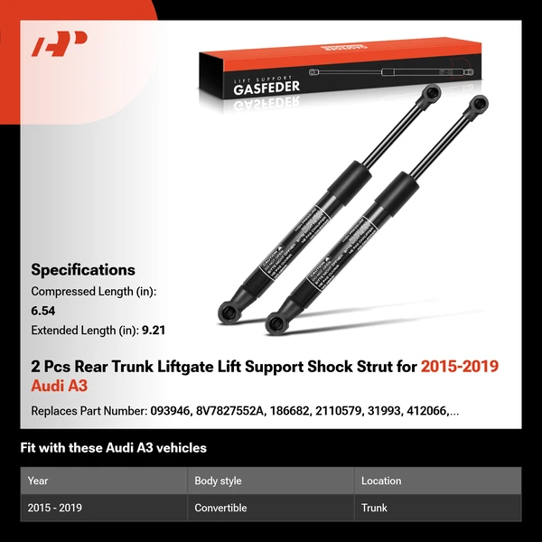 2 Pcs Rear Trunk Liftgate Lift Support Shock Strut for 2015-2019 Audi A3