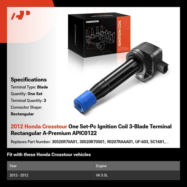 2012 Honda Crosstour One Set-Pc Ignition Coil 3-Blade Terminal Rectangular A-Premium APIC0122