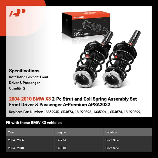 2004-2010 BMW X3 2-Pc Strut and Coil Spring Assembly Set Front Driver & Passenger A-Premium APSA2032
