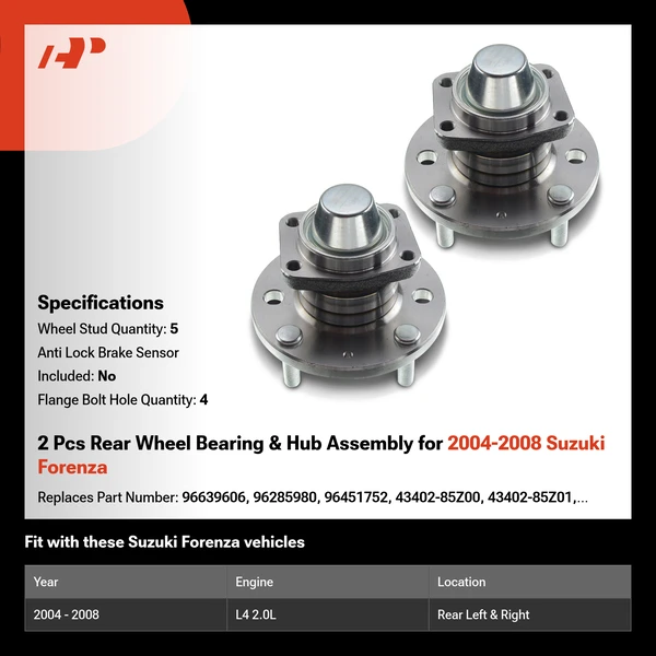 2 Pcs Rear Wheel Bearing & Hub Assembly for 2004-2008 Suzuki Forenza