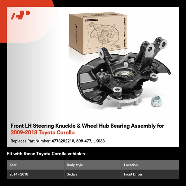 Front LH Steering Knuckle & Wheel Hub Bearing Assembly for 2009-2018 Toyota Corolla