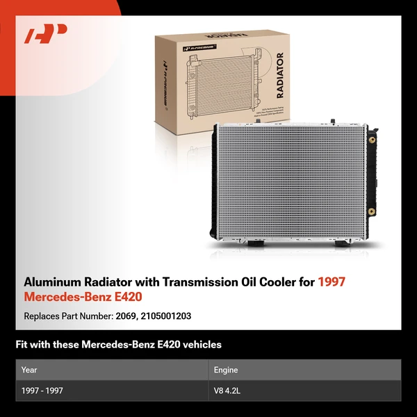 Aluminum Radiator with Transmission Oil Cooler for 1997 Mercedes-Benz E420