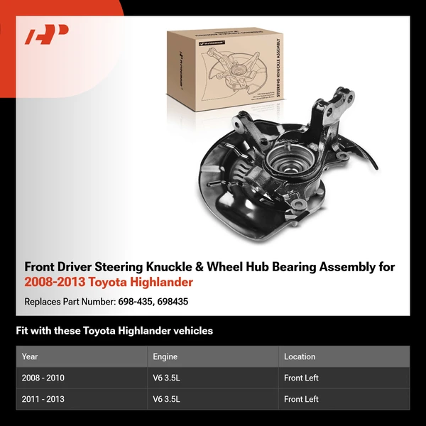 Front Driver Steering Knuckle & Wheel Hub Bearing Assembly for 2008-2013 Toyota Highlander