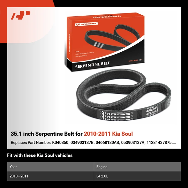 35.1 inch Serpentine Belt for 2010-2011 Kia Soul