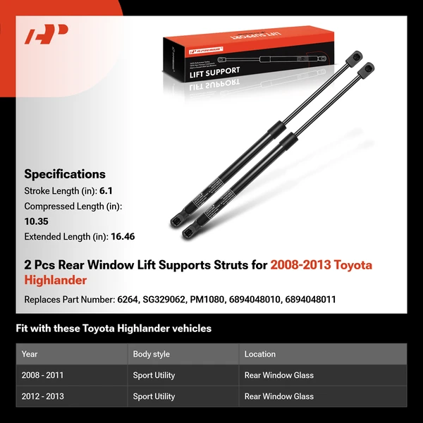 2 Pcs Rear Window Lift Supports Struts for 2008-2013 Toyota Highlander