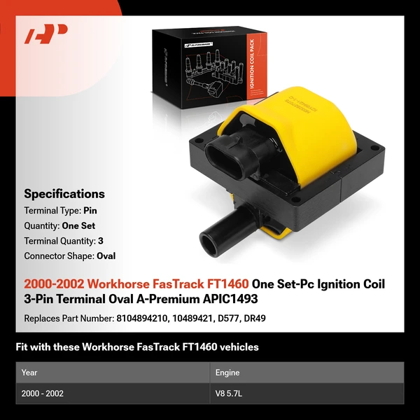 2000-2002 Workhorse FasTrack FT1460 One Set-Pc Ignition Coil 3-Pin Terminal Oval A-Premium APIC1493