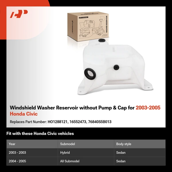 Windshield Washer Reservoir without Pump & Cap for 2003-2005 Honda Civic