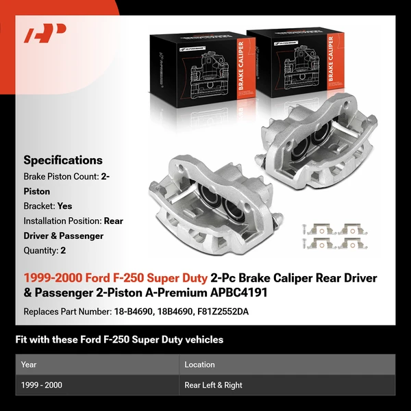 1999-2000 Ford F-250 Super Duty 2-Pc Brake Caliper Rear Driver & Passenger 2-Piston A-Premium APBC4191