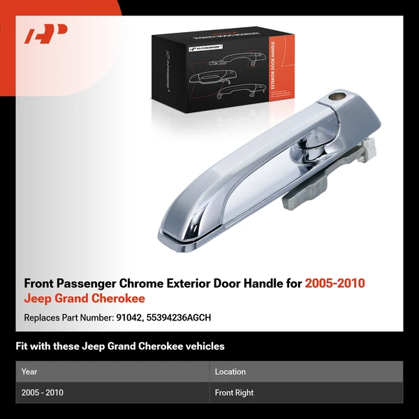 Front Passenger Chrome Exterior Door Handle for 2005-2010 Jeep Grand Cherokee