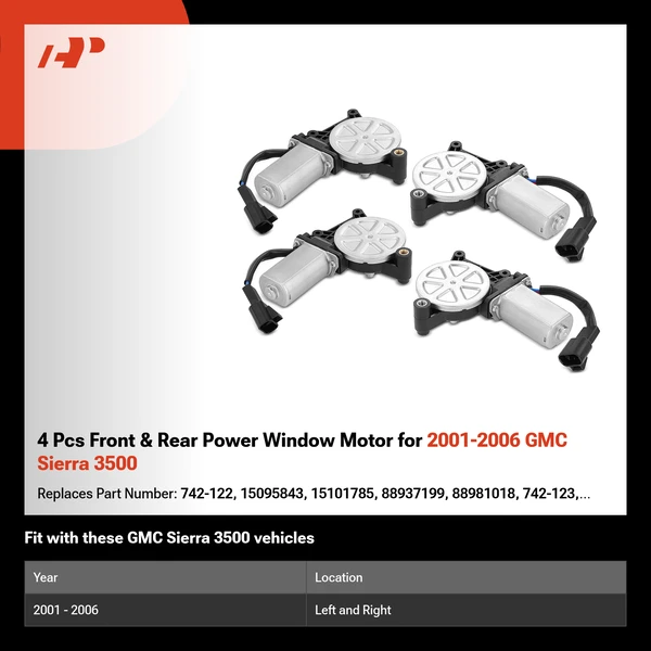 4 Pcs Front & Rear Power Window Motor for 2001-2006 GMC Sierra 3500