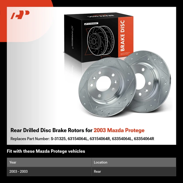 Rear Drilled Disc Brake Rotors for 2003 Mazda Protege