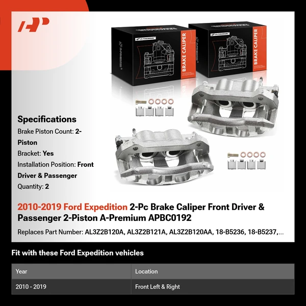2010-2019 Ford Expedition 2-Pc Brake Caliper Front Driver & Passenger 2-Piston A-Premium APBC0192
