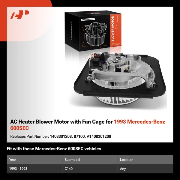 AC Heater Blower Motor with Fan Cage for 1993 Mercedes-Benz 600SEC