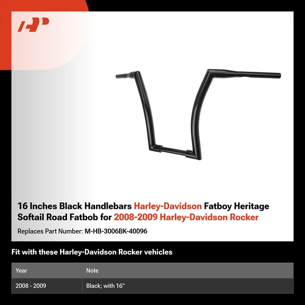 16 Inches Black Handlebars Harley-Davidson Fatboy Heritage Softail Road Fatbob for 2008-2009 Harley-Davidson Rocker