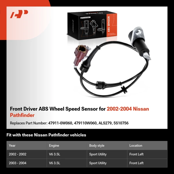 Front Driver ABS Wheel Speed Sensor for 2002-2004 Nissan Pathfinder