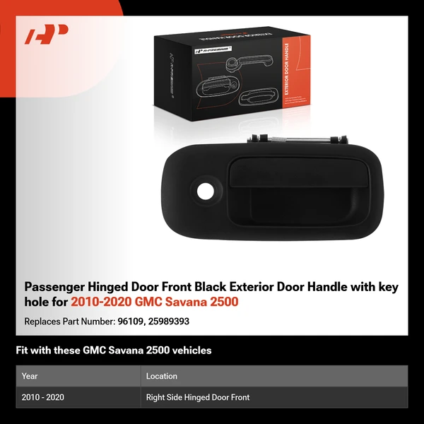 Passenger Hinged Door Front Black Exterior Door Handle with key hole for 2010-2020 GMC Savana 2500