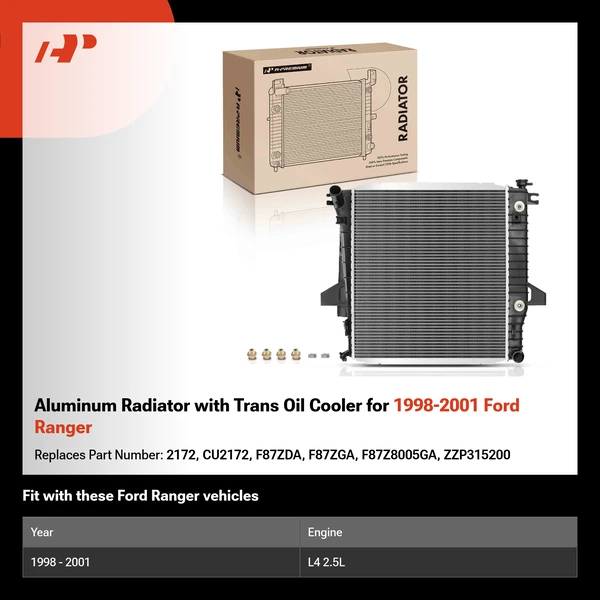 Aluminum Radiator with Trans Oil Cooler for 1998-2001 Ford Ranger