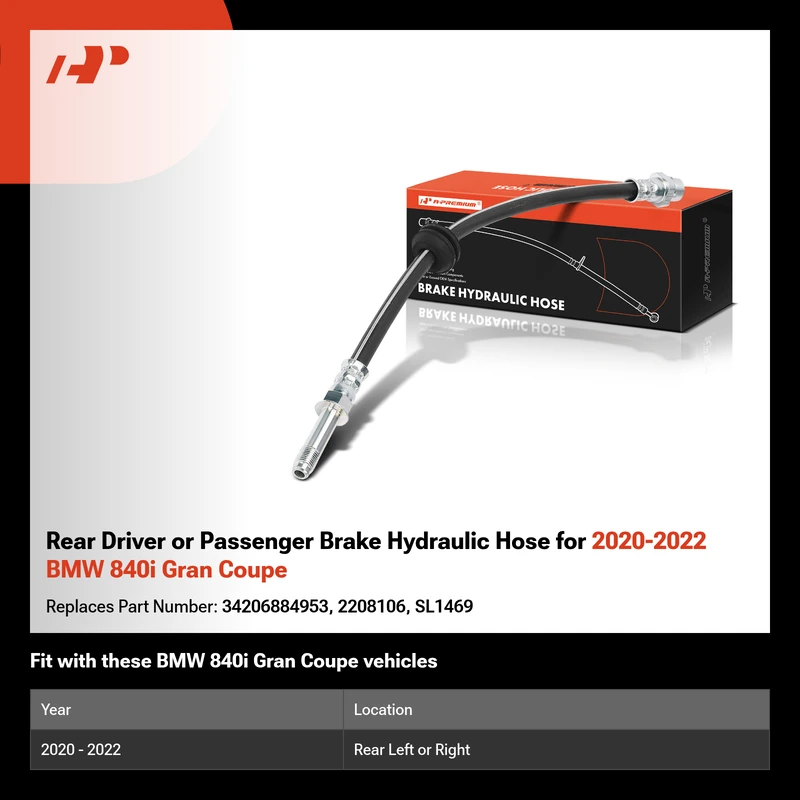 Rear Driver or Passenger Brake Hydraulic Hose for 2020-2022 BMW 840i Gran Coupe
