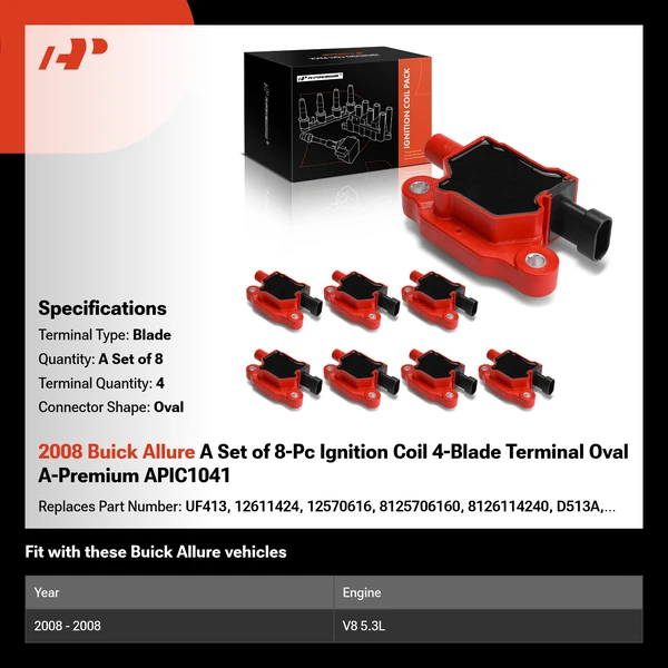 2008 Buick Allure A Set of 8-Pc Ignition Coil 4-Blade Terminal Oval A-Premium APIC1041