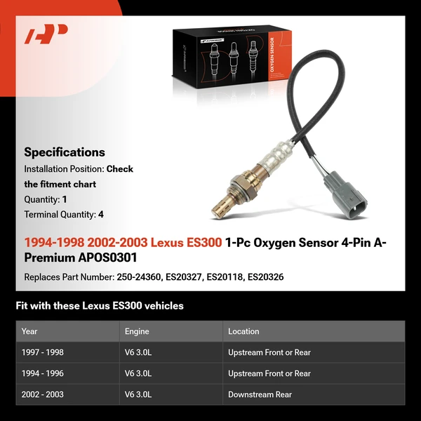 1994-1998 2002-2003 Lexus ES300 1-Pc Oxygen Sensor 4-Pin A-Premium APOS0301
