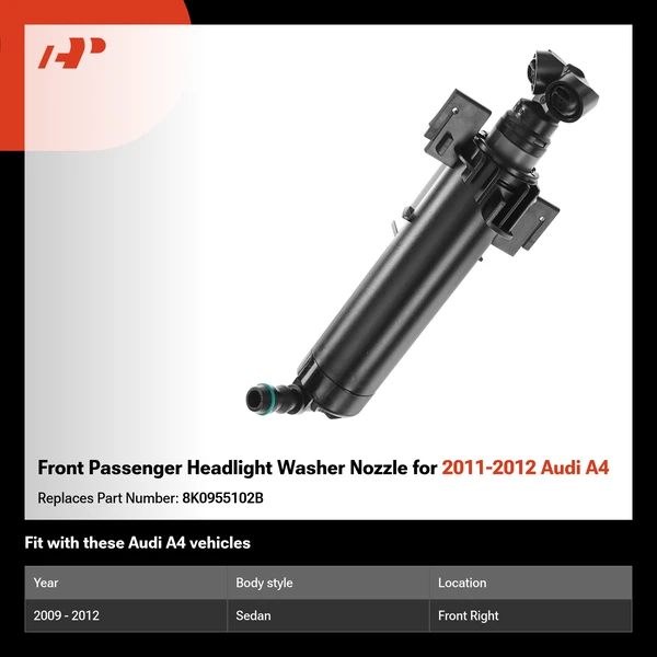 Front Passenger Headlight Washer Nozzle for 2011-2012 Audi A4