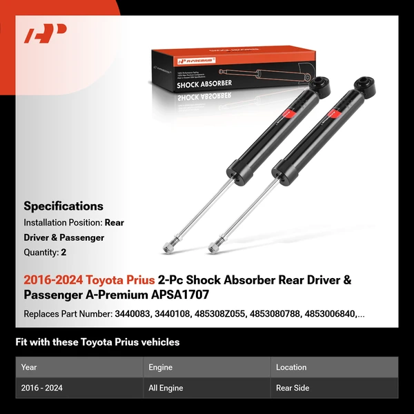 2016-2024 Toyota Prius 2-Pc Shock Absorber Rear Driver & Passenger A-Premium APSA1707