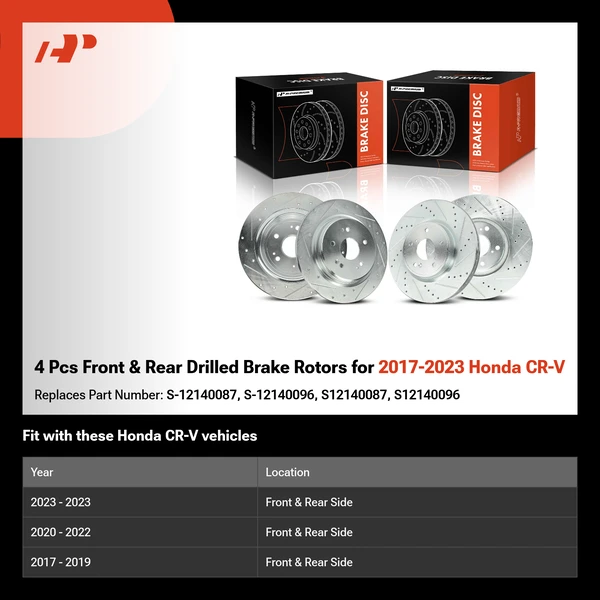 4 Pcs Front & Rear Drilled Brake Rotors for 2017-2023 Honda CR-V