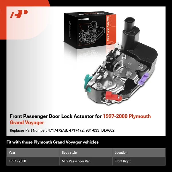 Front Passenger Door Lock Actuator for 1997-2000 Plymouth Grand Voyager