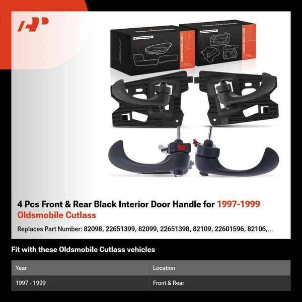 4 Pcs Front & Rear Black Interior Door Handle for 1997-1999 Oldsmobile Cutlass