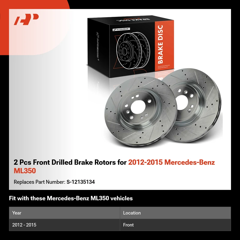 2 Pcs Front Drilled Brake Rotors for 2012-2015 Mercedes-Benz ML350